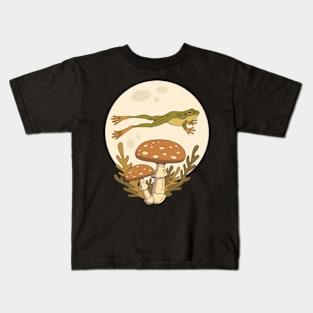 Frog jumping in front of a full moon Kids T-Shirt